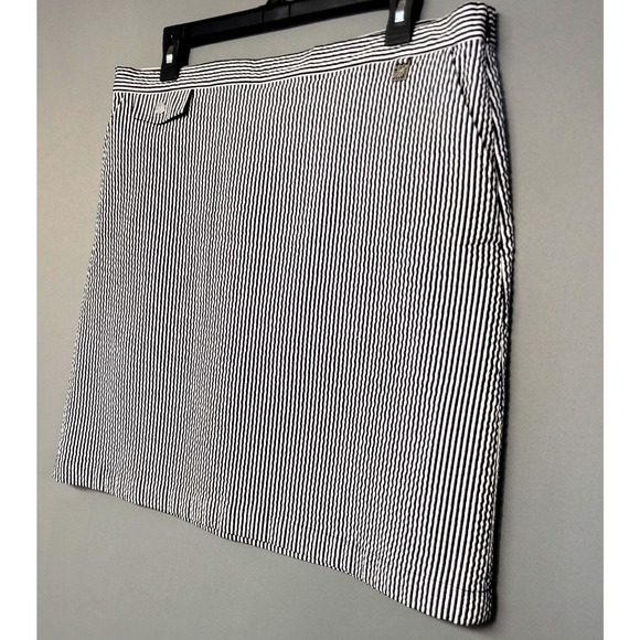 Anne Klein Dresses & Skirts - Anne Klein Skirt Womens 12 Navy White Striped Seersucker Cotton Blend Side Zip